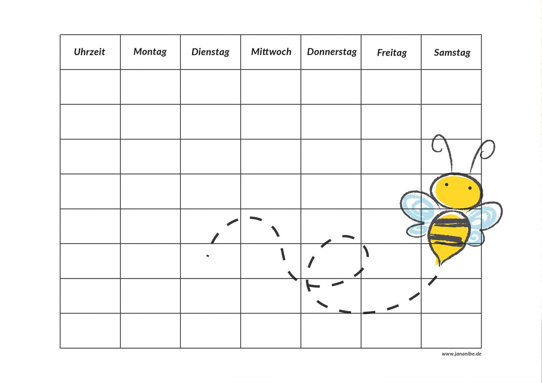 Biene Stundenplan kostenloser Download zum Ausdrucken Schulbeginn - Jana Nibe Mama Blog