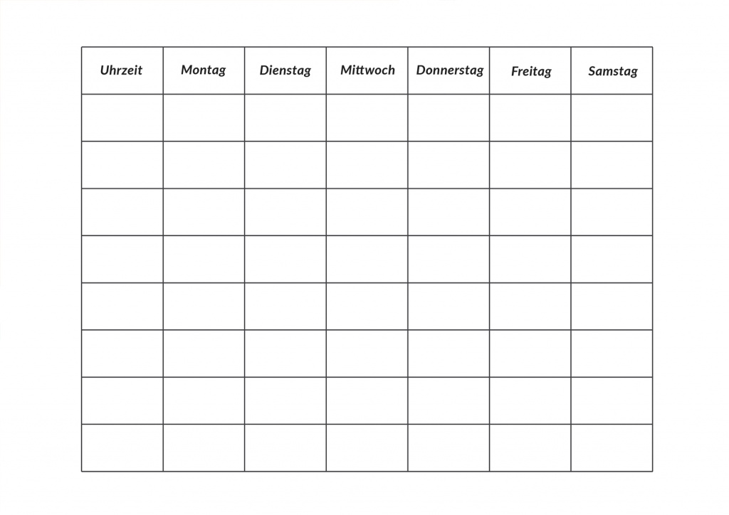 Blanko Stundenplan kostenloser Download zum Ausdrucken Schulbeginn