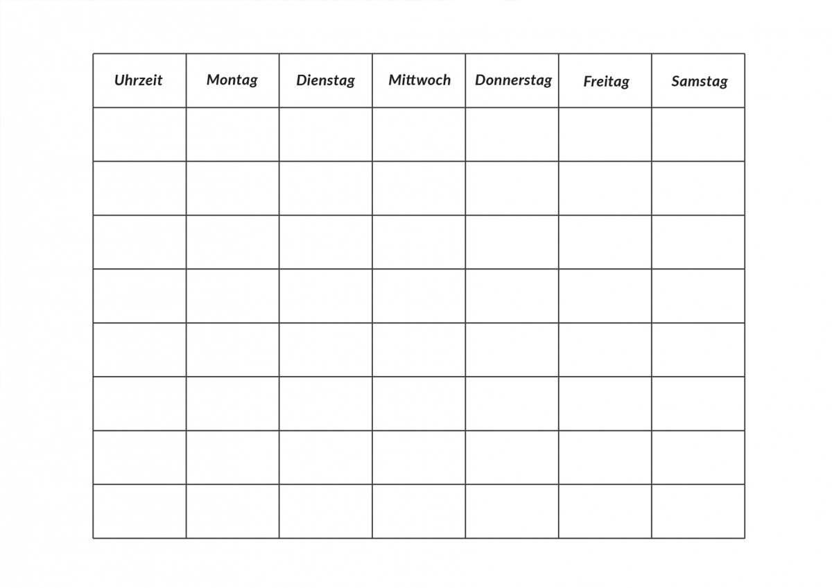 Blanko Stundenplan kostenloser Download zum Ausdrucken Schulbeginn