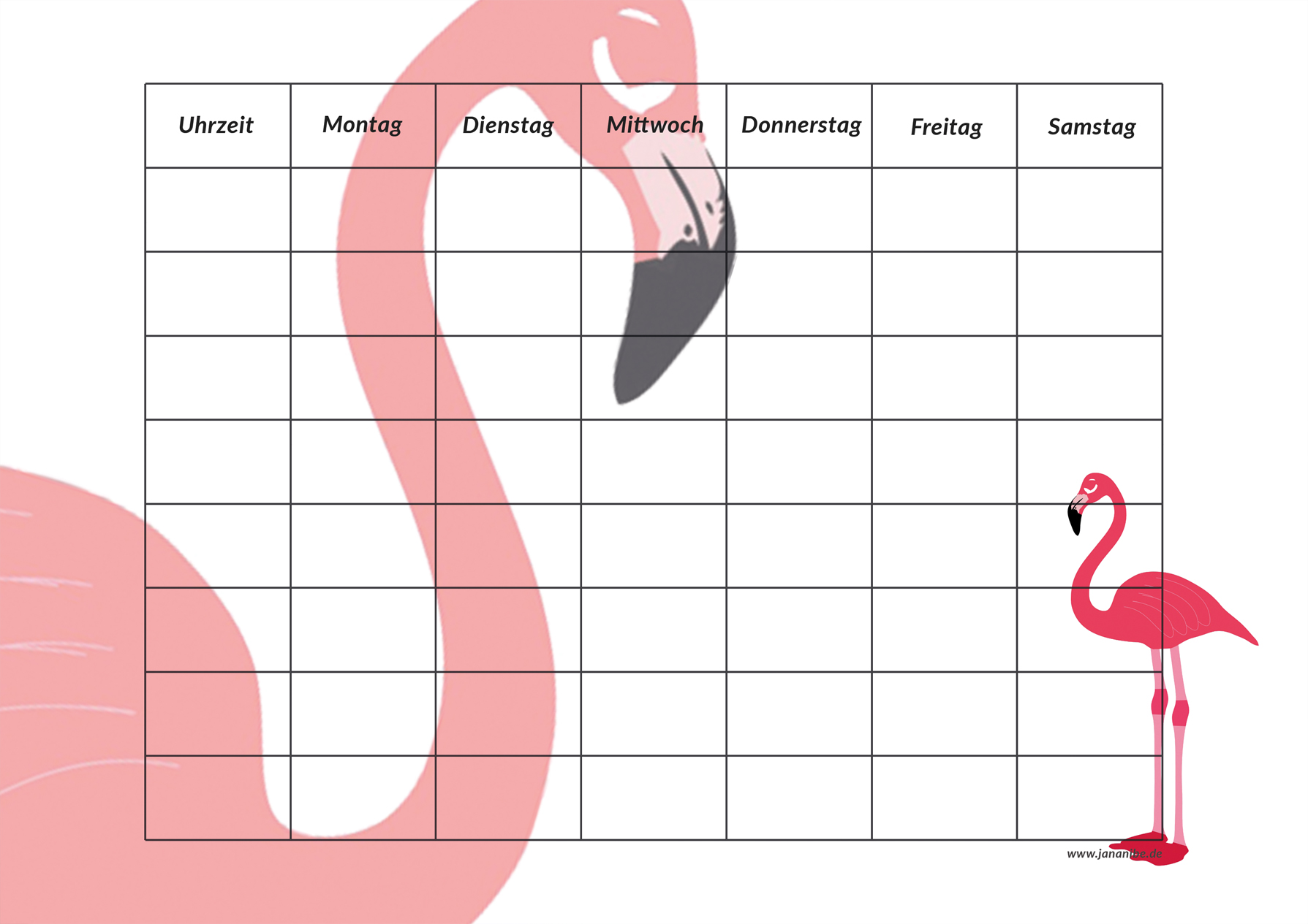 Flamingo - Stundenplan kostenloser Download zum Ausdrucken Schulbeginn - Jana Nibe Mama Blog