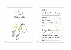 Vorschau Einhorn Party Kindergeburtstag Voder- und Rückseite