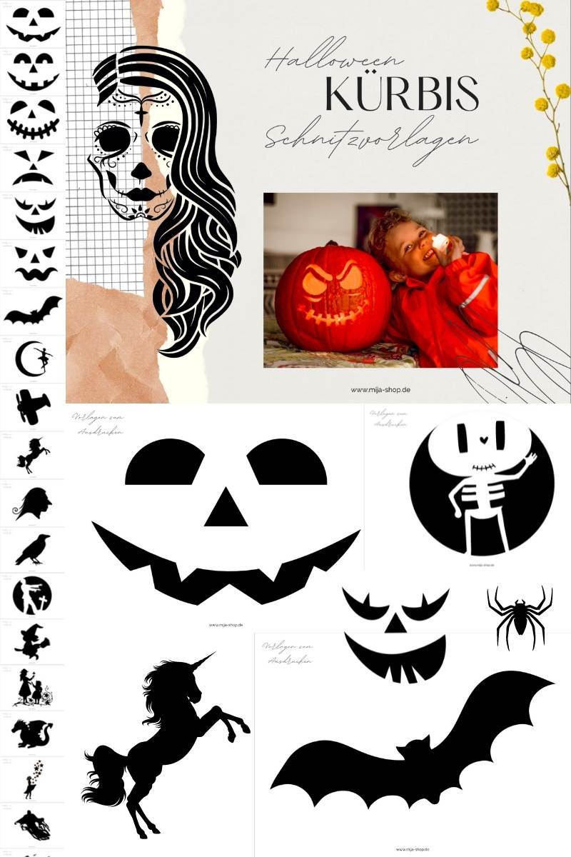 Kürbischnitzen Kürbisgesichter Halloween Vorlagen kostenlos